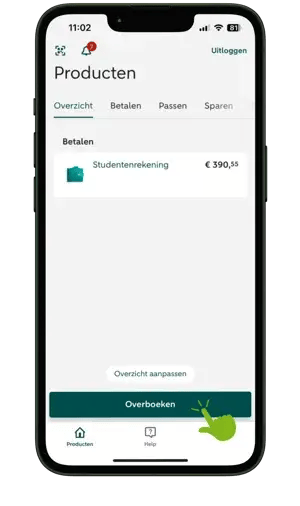 Klik op 'Overboeken'