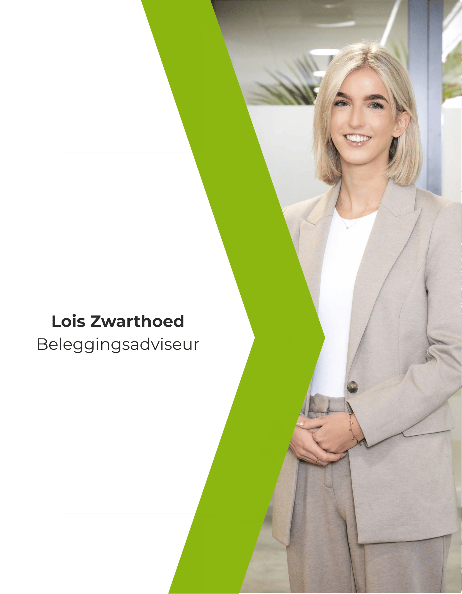 Lois Zwarthoed, beleggingsadviseur bij Axento vermogensbeheer Lois Zwarthoed, beleggingsadviseur bij Axento vermogensbeheer