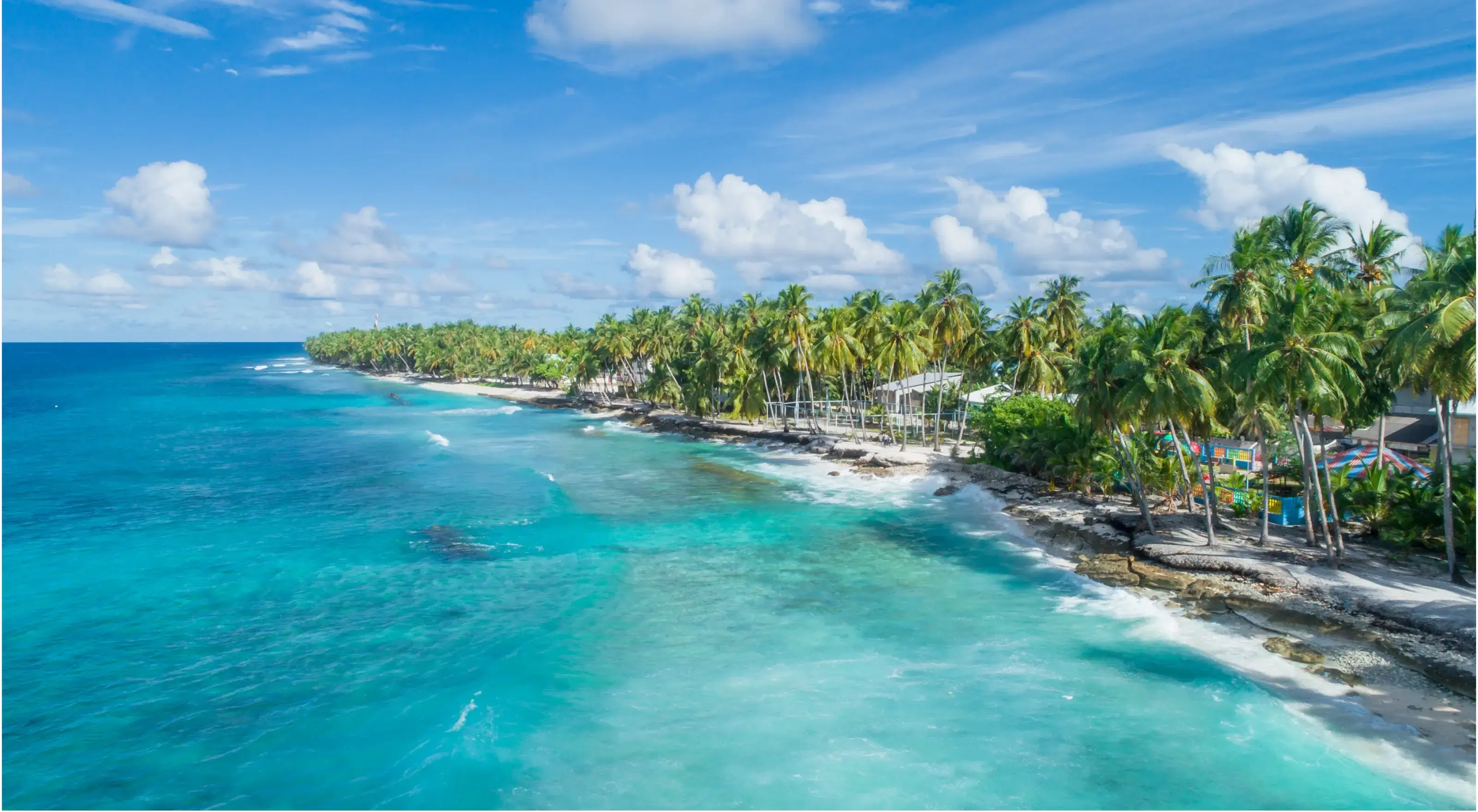 Vakantiebestemming met tropisch strand, palmbomen en helderblauwe zee