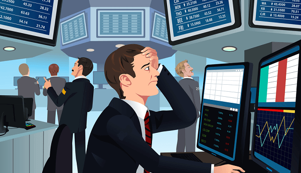Animatie van zakenmannen in een beleggingskantoor