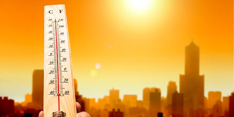 thermometer met New York skyline tijdens golden hour